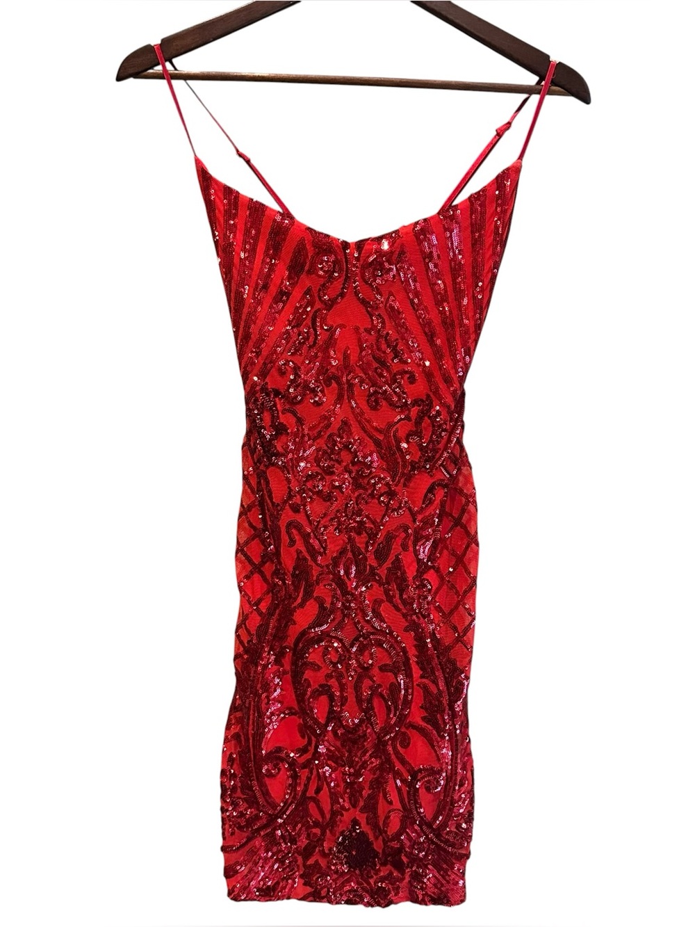 B.Darlin Red Sequin Dress Adjustable Spaghetti Straps Size 5/6